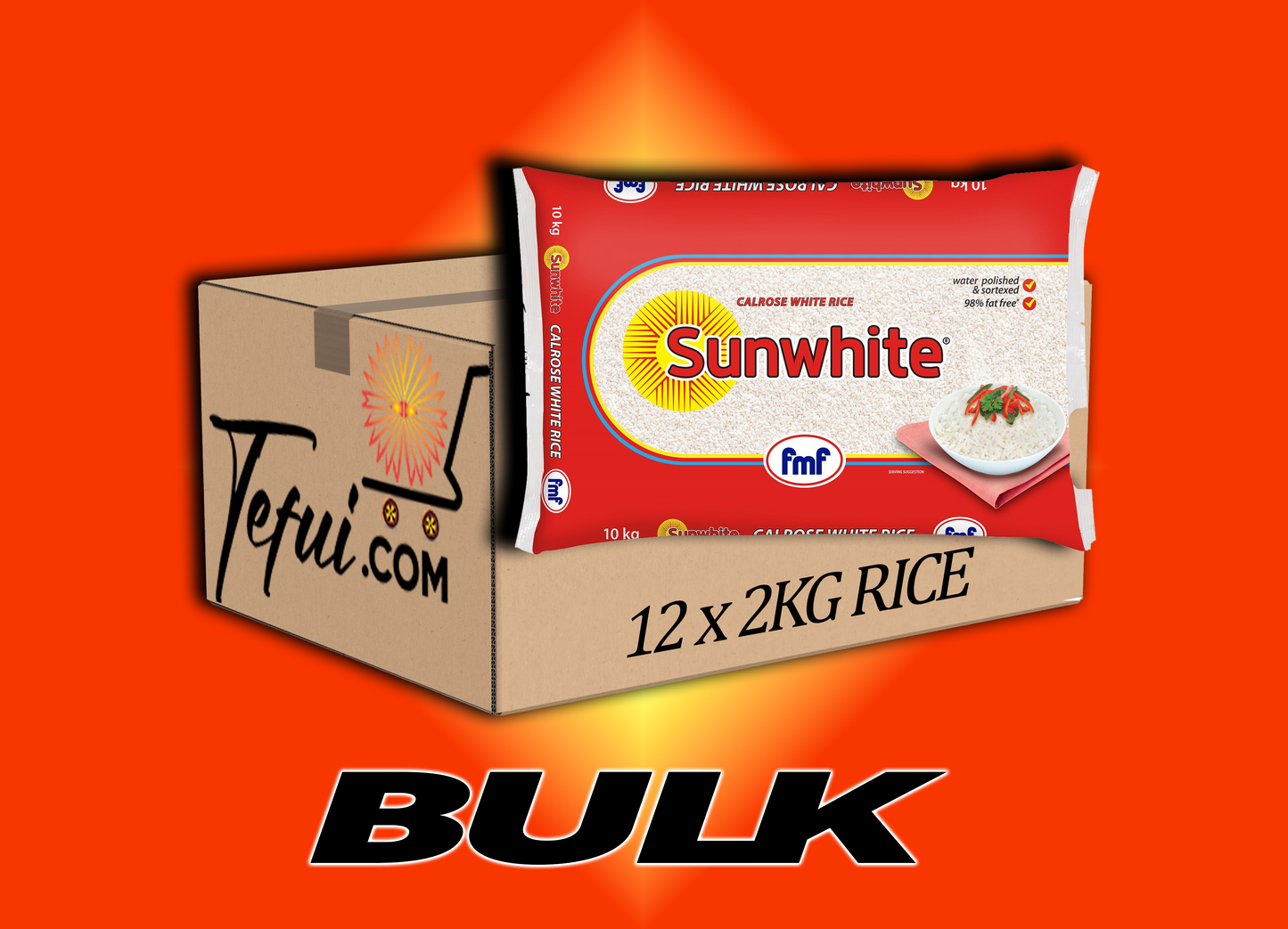 Carton of Sun white Calrose Rice 2KG